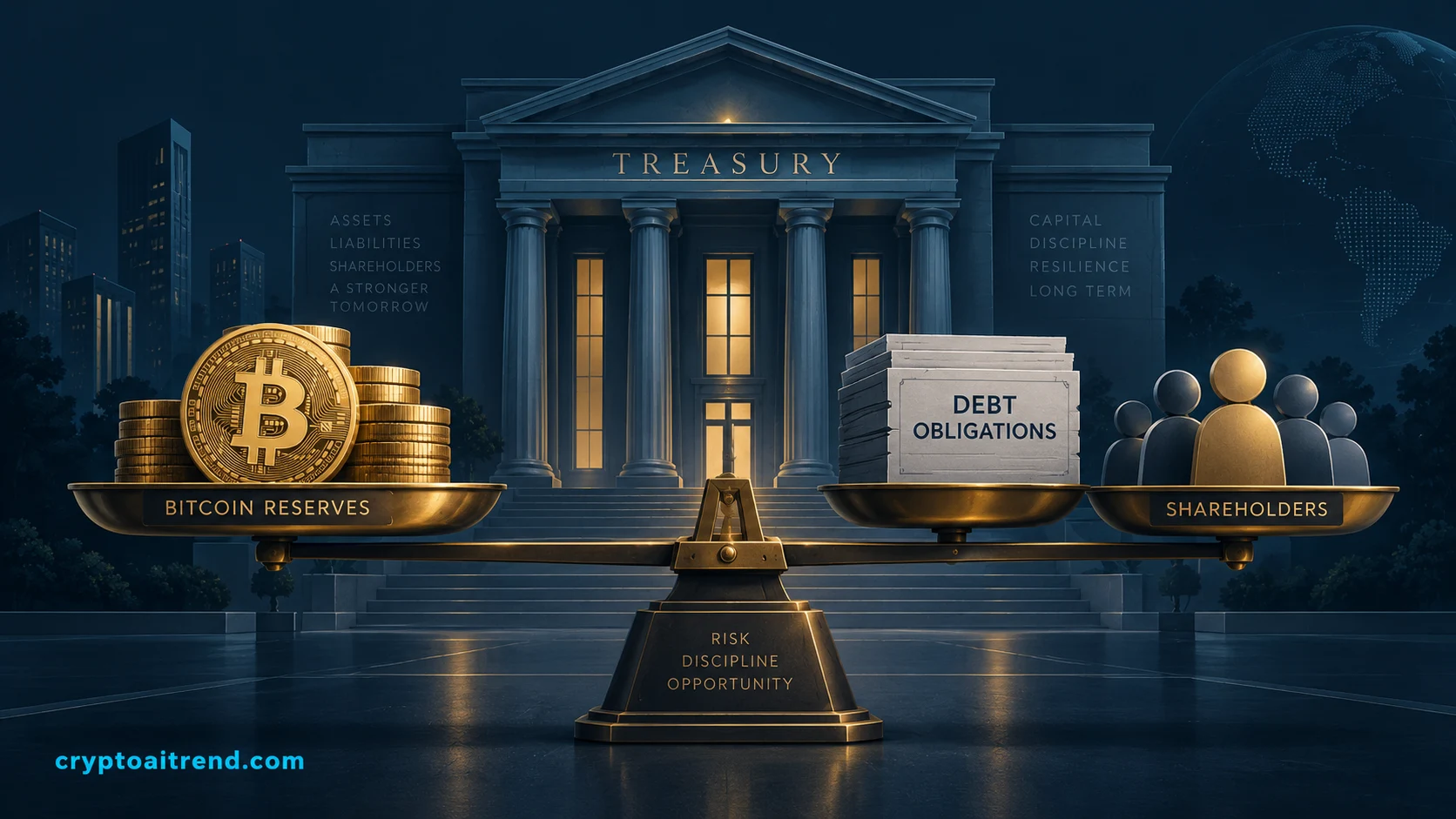 A corporate Bitcoin treasury balanced against debt and shareholder ownership