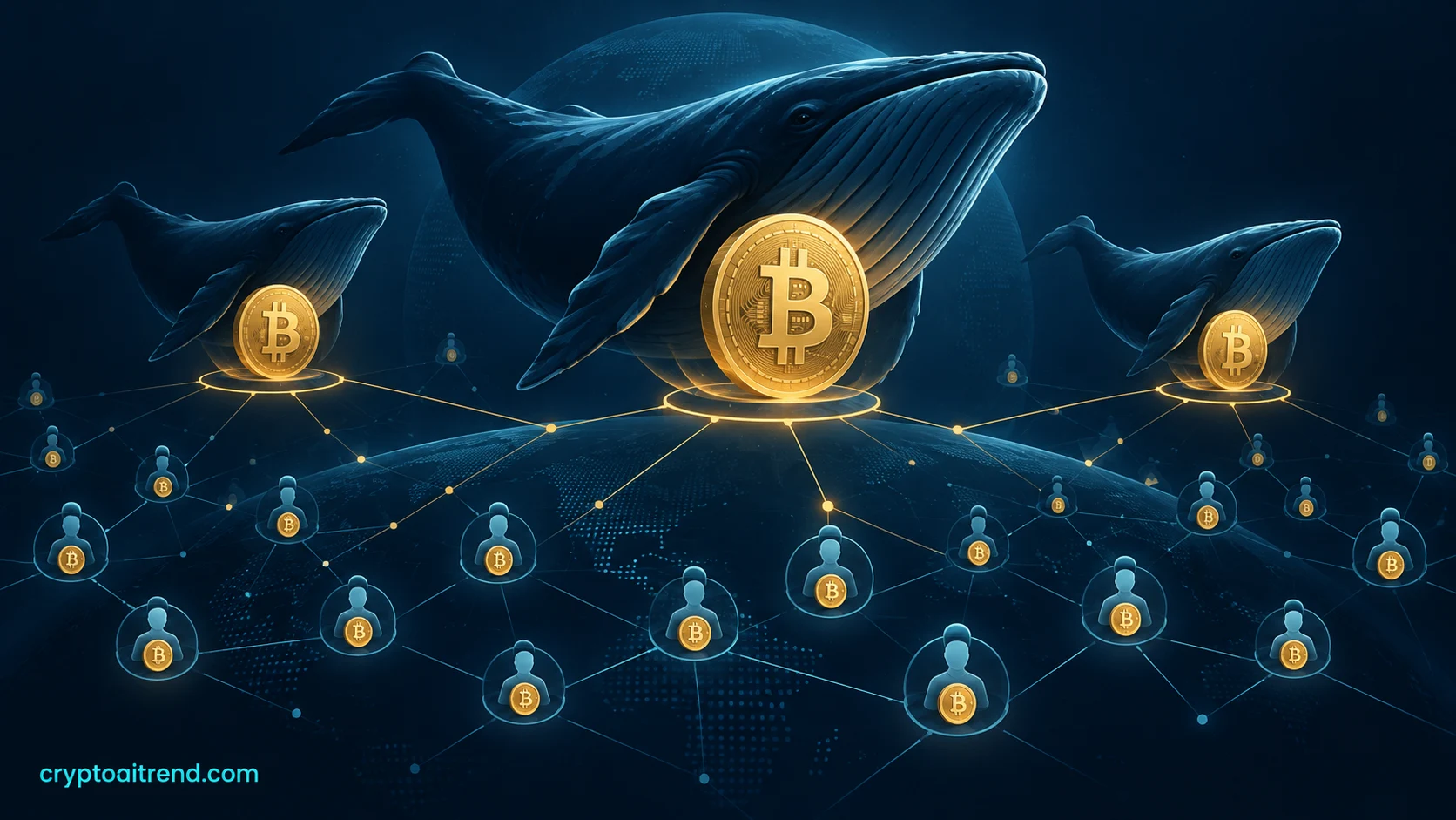 Large and small Bitcoin holders represented by different-sized network nodes