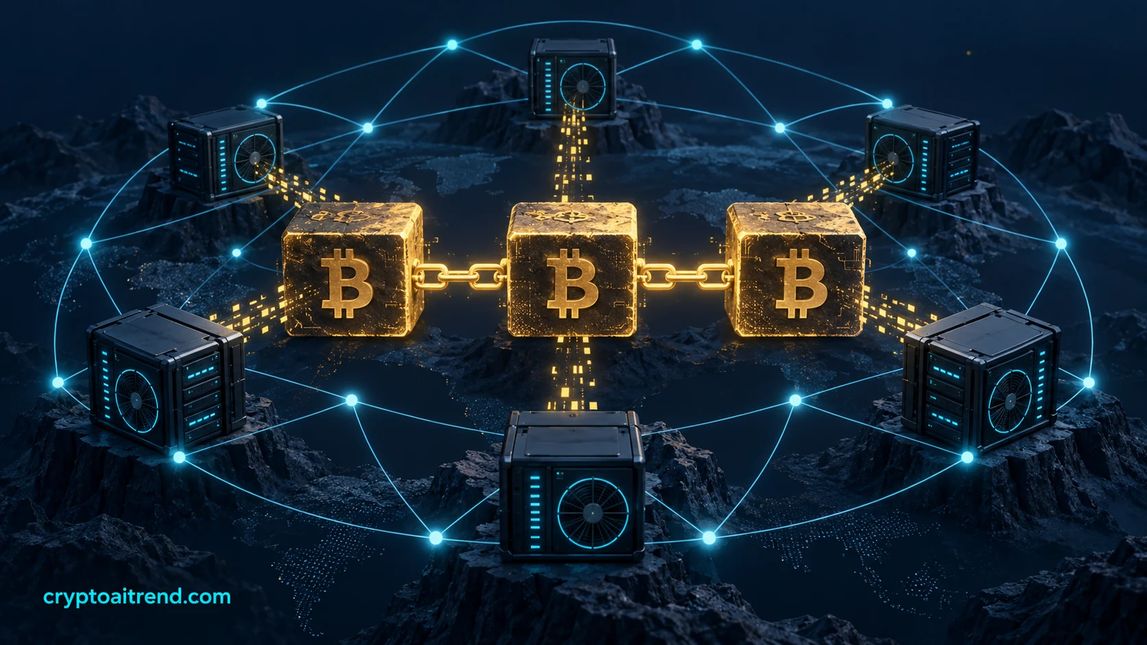 Bitcoin mining work represented by computation blocks securing a chain